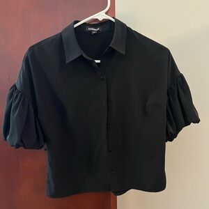 Express Women's Black Button Down Puff Sleeve Shirt